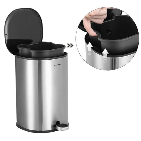 Rootz 5 Liter Cosmetic Bin With Lid - Pedal Bin - Made Of Steel - Soft Close Function - Silver - 20 x 20 x 30.5 cm (L x W x H)