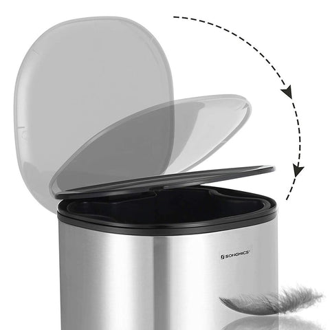 Rootz 5 Liter Cosmetic Bin With Lid - Pedal Bin - Made Of Steel - Soft Close Function - Silver - 20 x 20 x 30.5 cm (L x W x H)