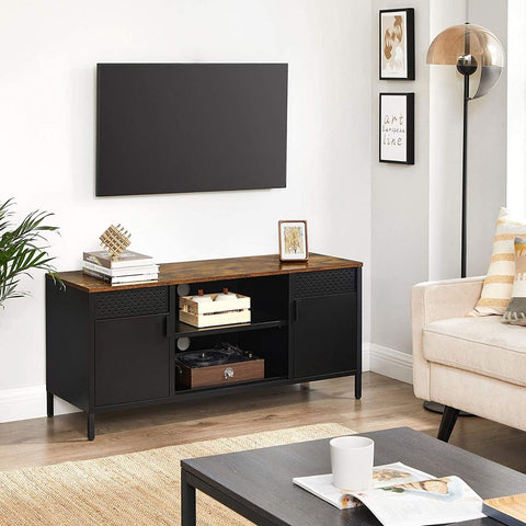 Rootz TV Cabinet - TV Cabinet With Adjustable Shelves - TV Stand - Wall-mounted TV Cabinet - Rustic TV Stand - Wooden TV Stand - Chipboard - Steel - Brown-matte Black - 120 x 40 x 55 cm (L x W x H)