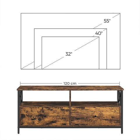 Rootz TV Stand - Media Console - Modern TV Stand - Corner Tv Stand - TV Table - Chipboard/Steel - Vintage Brown-Black - 120 x 40 x 50 cm