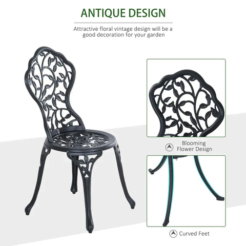 Rootz Bistro Set - Aluminum Garden Set - Balcony Set - Balcony Furniture Set - Bistro Table Chairs Set - Garden Furniture - Black