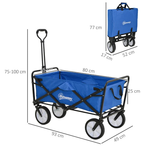 Rootz Handcart - Foldable Handcart - 360° Garden Cart - Transport Cart - Beach Cart - Steel Frame - Oxford - Dark Blue - 93 x 49 x 75-100 cm