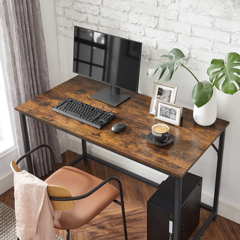 Rootz Computer Desk - Computer Desk With Steel Frame - Office Desk - Gaming Desk - Standing Desk - Corner Desk - Workstation Desk - Chipboard - Steel - Vintage Brown-black - 120 x 60 x 75 cm (L x W x H)