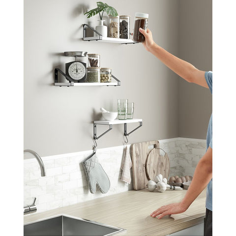 Rootz Wall Shelf - Floating Shelf - Set Of 3 Wall Shelf - Wall Shelf Unit - Decorative Wall Shelf - Wall Display Shelf - Maximum Load 5 Kg - Chipboard/Steel - White-Black