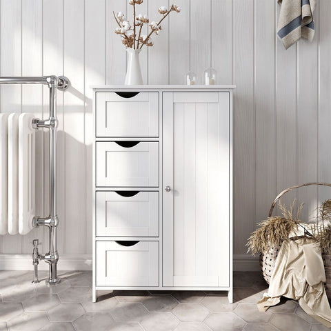 Rootz Bathroom Cabinet - Country Style Sideboard - Vanity Cabinet - Bathroom Storage Cabinet - Floor-standing Bathroom Cabinet - Medicine Cabinet - Corner Bathroom Cabinet - White - 55 x 82 x 30 cm (W x H x D)