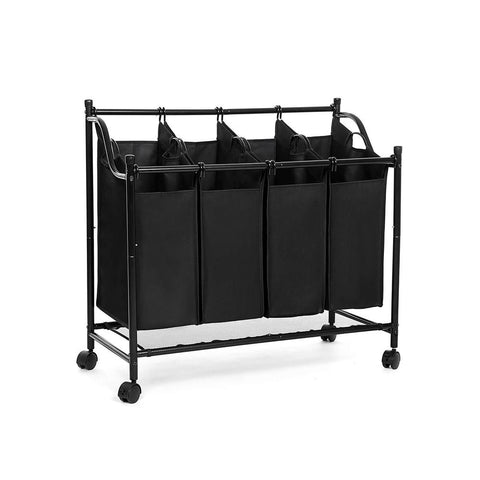 Rootz Laundry Basket On Wheels - 4 Pockets - Laundry Hamper - 4 Removable Fabric Bags - Rolling Laundry Hamper - 4-section Laundry Cart - 600D Polyester - Black - 44 x 10 x 33 cm (W x H x D)