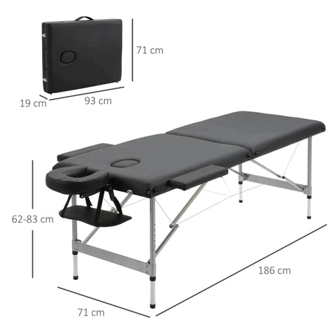 Rootz Massage Table - Folding Massage Table - Mobile Massage Table - Including Face Opening - Armrests - Hand Rests - Black - 186 cm x 71 cm x 83 cm