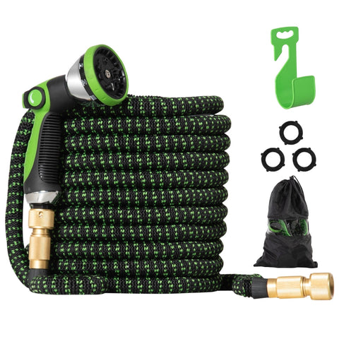 Rootz Flexible Garden Hose - 22.5 m With 10 Functions Spray Nozzle - Water Hose With 1/2 Inch - 3/4 Inch Connection Hose Stretchable For Car Wash - Dark Green + Black