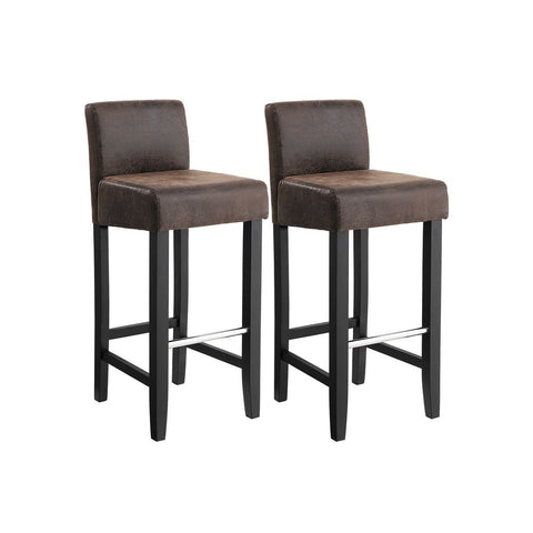 Rootz Set Of 2 Bar Stools - Bar Chair - Industrial Design - Stable - Comfortable For Sitting - Rustic Style - PU - Rubber Wood - Vintage Brown - 39 x 91 x 41 cm (W x H x D)