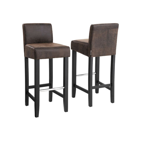 Rootz Set Of 2 Bar Stools - Bar Chair - Industrial Design - Stable - Comfortable For Sitting - Rustic Style - PU - Rubber Wood - Vintage Brown - 39 x 91 x 41 cm (W x H x D)