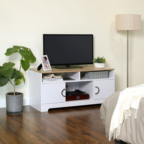 Rootz TV Cabinet - Simple TV Cabinet - TV Stand With Storage - Modern TV Unit - Living Room Media Furniture - Wall-mounted TV Console - Chipboard - White-Natural - 105 x 42 x 52 cm (L x W x H)