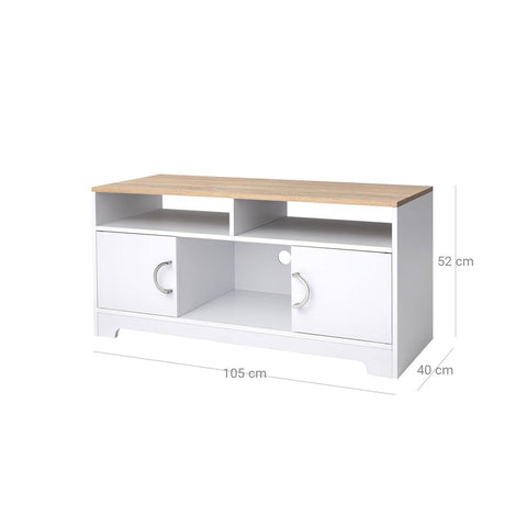 Rootz TV Cabinet - Simple TV Cabinet - TV Stand With Storage - Modern TV Unit - Living Room Media Furniture - Wall-mounted TV Console - Chipboard - White-Natural - 105 x 42 x 52 cm (L x W x H)