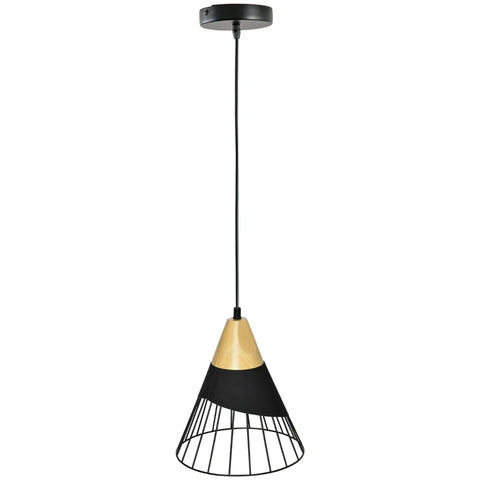 Rootz Hanging Lamp - Ceiling lamp - Hanging Light - Industrial Design - Metal/Rubber Wood/Terylene Cotton - Black/Natural - 24 cm x 24 cm x 28 cm