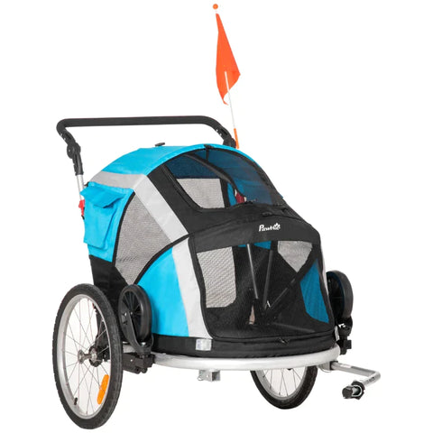Rootz 2-in-1 Folding Dog Trailer - Pet Bike Trailer - Dog Transporter - Dog Bike Trailer - Oxford Cloth - Breathable - Metal - Blue + Silver - 150 x 82 x 108 cm