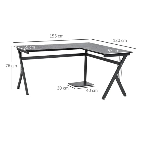 Rootz Desk - Computer Desk - L-shaped Corner Desk - Corner Desk - Office Table - Black - 155 x 130 x 76cm