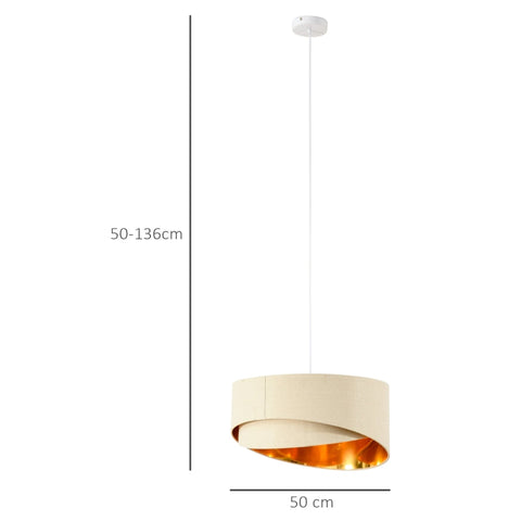 Rootz Modern Chandelier - Pendant Light - Adjustable Chain and Bevel Nested Lampshade - Home - Office - Beige/Gold