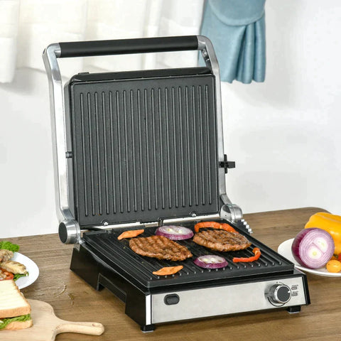 Rootz Grill - Health Grill - Electric Grill - Grill And Sandwich Press - Excellent Grill - Aluminum - Stainless Steel - Silver/Black - 36.6 x 35.7 x 16.2 cm