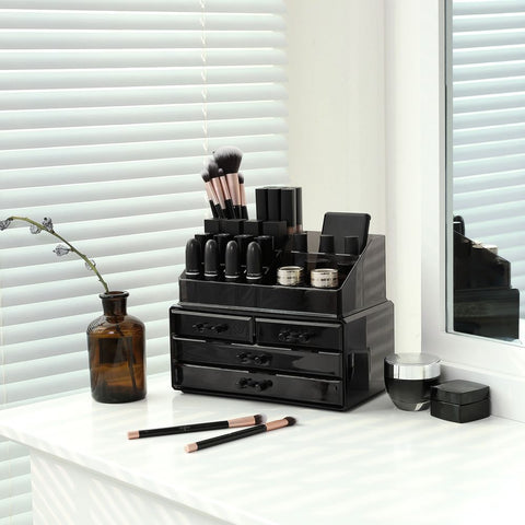Rootz Makeup Organizer - Cosmetic Organizer - Vanity Organizer - Makeup Storage - Makeup Display - Drawer Makeup Organizer - Travel Makeup Organizer - Makeup Case - Black - 24 x 18.5 x 13.5 cm (W x H x D)