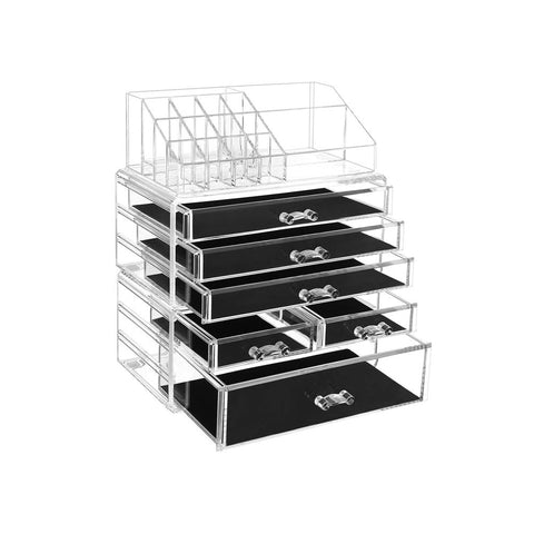 Rootz Cosmetic Organizer - Make-up Organizer - With 6 Drawers - Vanity Organizer - Cosmetic Storage Box - Multi-compartment - Transparent - 24 x 30 x 13.5 cm (W x H x D)