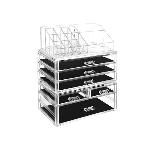 Rootz Cosmetic Organizer - Make-up Organizer - With 6 Drawers - Vanity Organizer - Cosmetic Storage Box - Multi-compartment - Transparent - 24 x 30 x 13.5 cm (W x H x D)