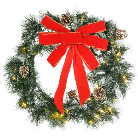 Rootz Christmas Wreath - Artificial Christmas - Front Door Mantel - LED Lights - Warm White - Door Wreath - Green - Ø60 x 10H cm
