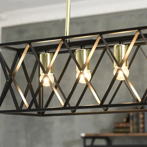 Rootz Hanging Lamp - Ceiling Lamp - Hanging Light - Pendant Light - Height Adjustable - Industrial Design - Metal Shade - Black/Gold - 77 x 25 x 39cm