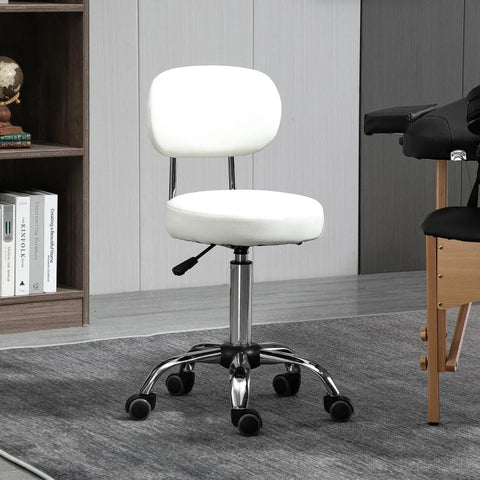 Rootz Saloon Stools - Set Of 2 Work Stools - Work Stools - Stools - With Backrest - Height-adjustable - Faux Leather/Foam/Steel - White - 48 x 48 x 77-92 cm