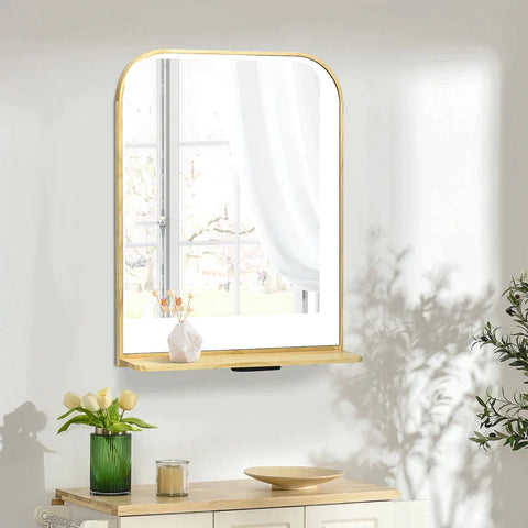 Rootz Wall Mirror - Bedroom Mirror - Square Mirror - With Shelf - Pine Wood Frame - Natural - 56cm x 12cm x 71.6cm
