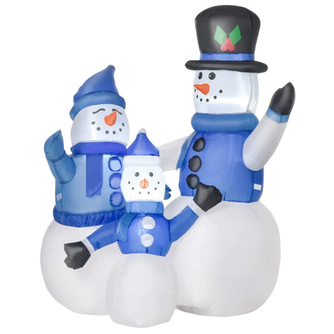 Rootz Inflatable Snowman Family - Snowman - Snowman Family - Christmas Inflatable Snowman Family - Decoration Snowman - White + Blue - L100 x W55 x H120 cm