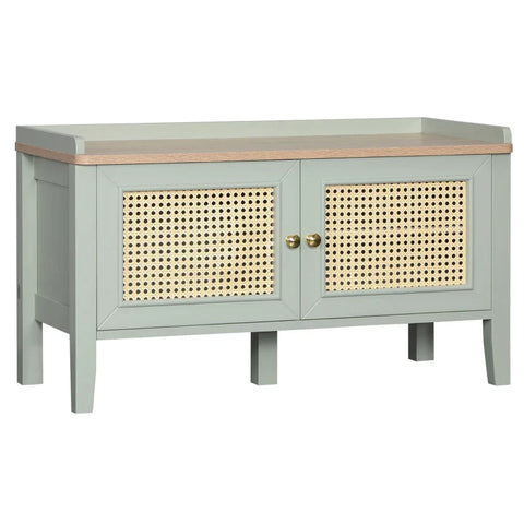 Rootz Shoe Cabinet - Storage Space - Rattan Weave - Elegant Color Design - Living Room - Mdf Construction - Green - 80L x 35W x 45H cm