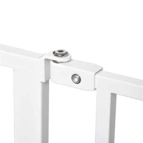 Rootz Dog Gate - Barrier - Two Way Opening - Wall Mount - Snaps - Easy Installation - Adjustable - Robust Steel Frame - White - 73L x 76H cm