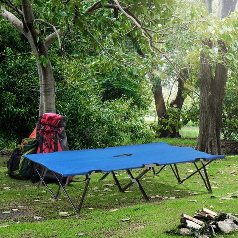 Rootz Folding Camping Bed For 2 People - Folding Camp Bed With Carrying Bag - Can Hold Up To 136 Kg - Steel - Oxford - Blue + Black - 193 x 125 x 40 cm