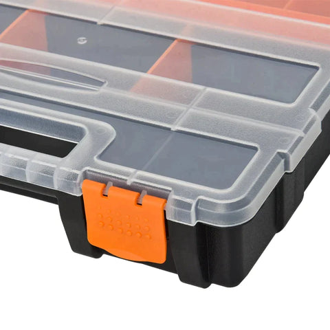 Rootz Tool Storage Box - Multifunctional Tool Box - Sorting Box - Small Parts - Storage Parts - Orange/Black - 28.7 x 22.5 x 5.5 cm