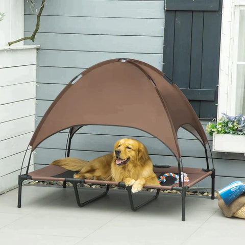 Rootz Dog Bed - Pet Bed - Raised Dog Bed - Outdoor Dog Lounger - Breathable - Taffeta Coffee - 122 x 92 x 108cm