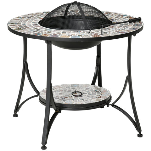 Rootz Fire Table - Garden Table With Fire Bowl - Fireplace With Spark Protection & Grill Grate - Fire Basket - Outdoor For Heating BBQ - Garden - Terrace - Metal Tile - Black - 75 x 75x 60 cm