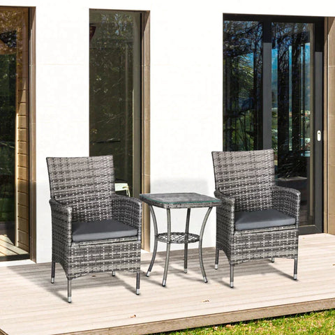 Rootz Rattan Garden Furniture Set With Side Table - Bistro Set - Balcony Furniture Set - Rattan Garden Set - Seating Set With Seat Cushion - Poly Rattan + Steel - Dark Grey - 60 x 58.5 x 89.5 cm