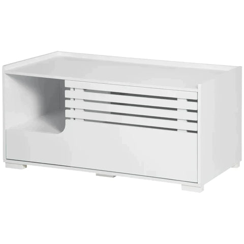 Rootz Litter Box - Cat Litter Box - Cat Cupboard With 2 Shelves - 2-in-1 Design Magnetic Door - MDF - White - 90L x 48W x 43.5H cm