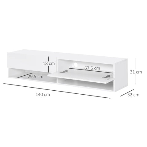Rootz Tv Cabinet - Wall Cabinet - Tv Chest Of Drawers - Tv Stand - Lowboard - Modern Tv Table - Folding Compartments - Open Shelves - Chipboard - White -  140 x 32 x 31 cm