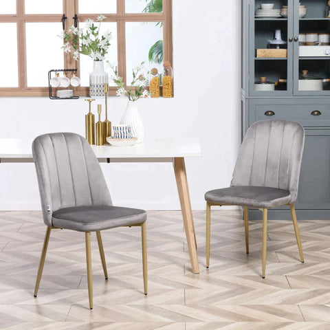 Rootz Set Of 2 Chairs - Dining Chairs - Accent Chairs - Casual Chairs - Dressing Table Chairs - Retro Design - Gray + Gold - 48 cm x 59 cm x 89 cm