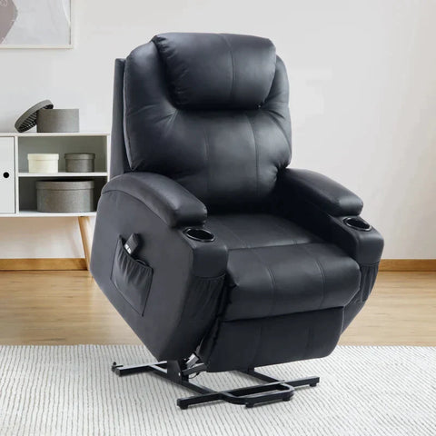 Rootz Stand-up Chair - TV Armchair - Recliner - Adjustable Angle - Remote Control - Faux Leather - Metal Frame - Black - 84 x 92 x 109 cm