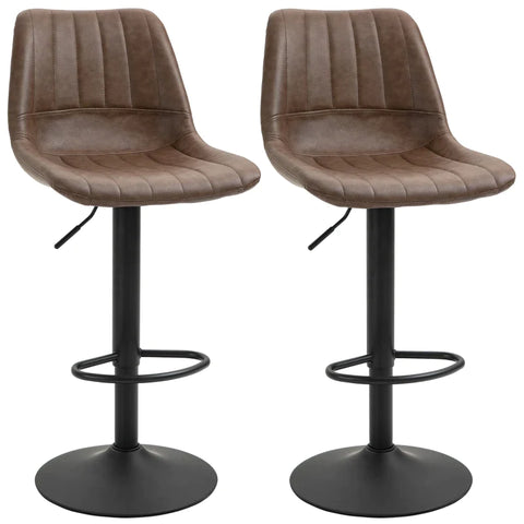 Rootz Bar Stool - Set Of 2 - In Retro Design - With Footrest - Height Adjustable - Faux Leather - Steel - Brown - 43 cm x 49.5 cm x 111 cm