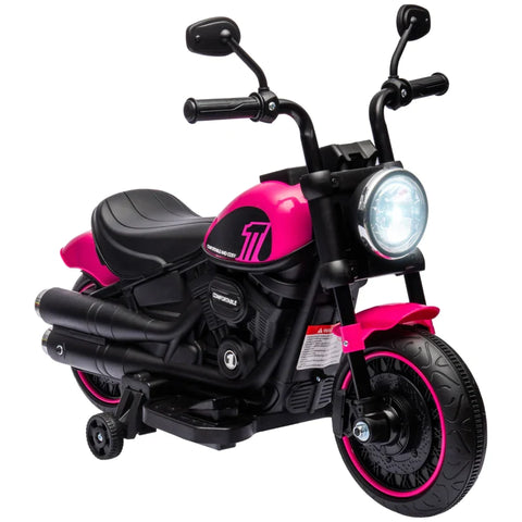 Rootz Electric Children's Motorcycle - Training Wheels - Headlights - 1.5 To 3 Km/h - Children 1.5 To 3 Years - Plastic - Pink - 76L x 42W x 57H cm