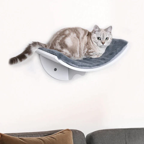 Rootz Cat Bed - Cat Lounger - Cat Wall Lounger - Cat Bed - Cat Shelf - Wall Mounting Plush Pad - White/Gray - 41 x 28 x 21 cm