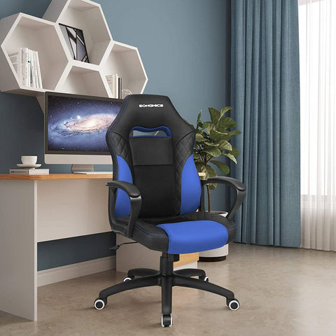 Rootz Gaming Chair - Office Chair - Ergonomic Gaming Chair - Esports Gaming Chair - Desk Chair - Work Chair - With Rocker Function - Black/Blue - 70 x 64 x 106-116