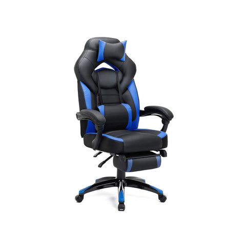 Rootz Gaming Chair - Ergonomic Office Chair With Footrest - High-back Gaming Chair - Executive Gaming Chair - Swivel Gaming Chair - PC Gaming Chair - Black + Blue