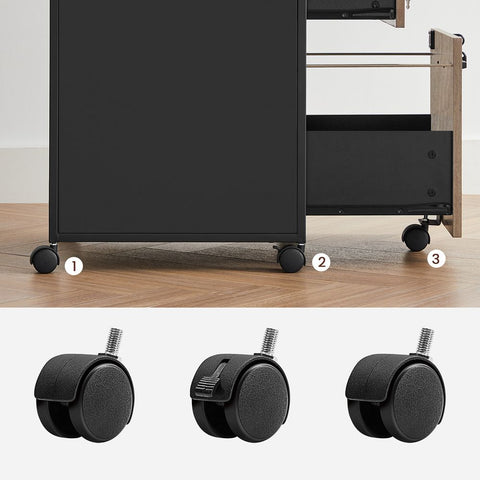 Rootz Mobile Cabinet - Filing Cabinet - Mobile Container - Lockable Mobile Container - Lockable Cabinet - Chipboard/Steel - Greige/Black - 44 x 42 x 69 cm