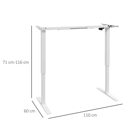Rootz Standing Desk Frame - Height Adjustable - 2 Memory Buttons - LED Display - Anti-collision Technology - Steel - White - 110L x 60W x 71-116H cm