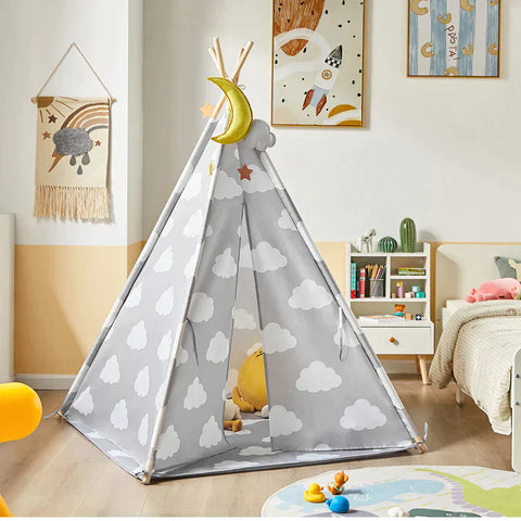 Rootz Children Play Tent Playhouse Kids Teepee Tipi with Floor Mat (Grey/Cloud)