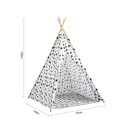 Rootz Children Play Tent Playhouse Kids Teepee Tipi with Floor Mat (White/Triangle)