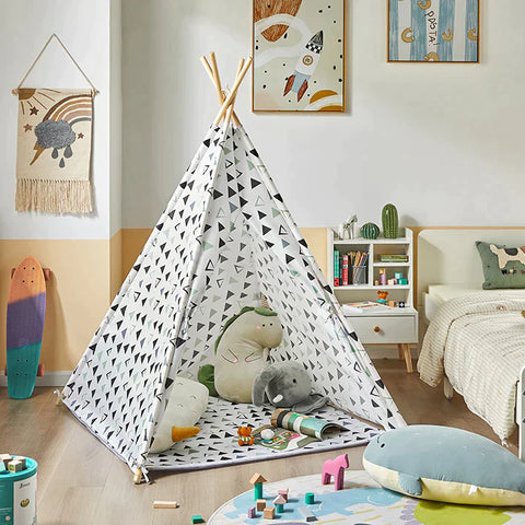 Rootz Children Play Tent Playhouse Kids Teepee Tipi with Floor Mat (White/Triangle)